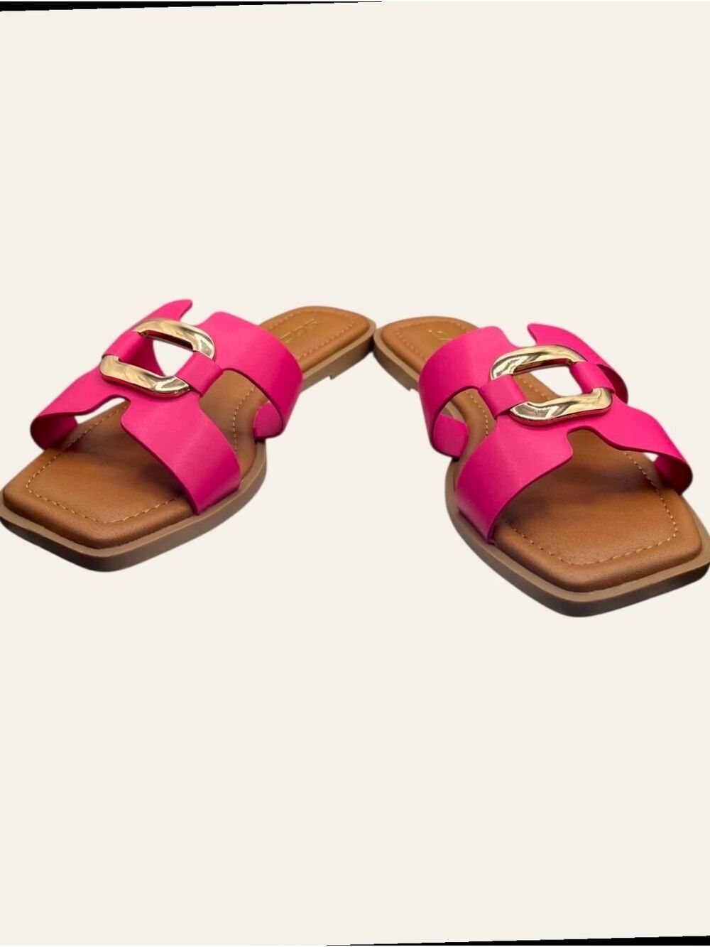 Soda FENG-S Fuchsia Gold Buckle Square Toe Slide Sandals Size 7 NIB - Picture 6 of 9
